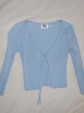Princess Polly Pastel Blue Ribbed Tie-Front Cardigan